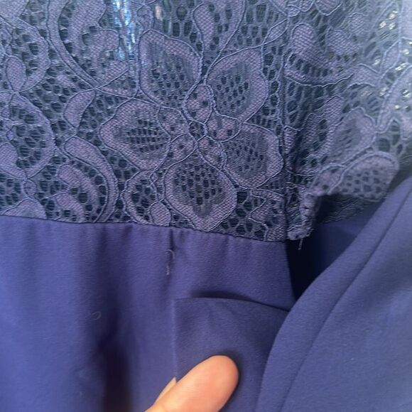 JS Collections Lace Trim Knot Sleeve Evening Maxi Dress Gown Blue Womens Size 10 - Picture 5 of 6